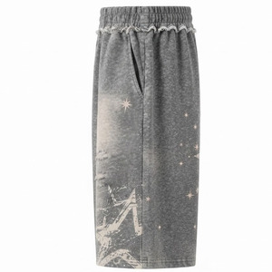 Men's Streetwear Baggy Bermuda <b>Shorts</b> Washed Grey Ripped Elastic Waist <b>Wide</b> <b>Leg</b> Sweat Pants - Product Image 3