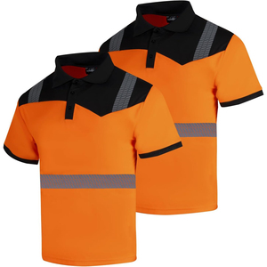 Men's <b>Orange</b> Hi Vis Safety <b>Polo</b> Shirt Short Sleeve Reflective Tape Workwear Quick Dry Knitted Fabric - Product Image 2