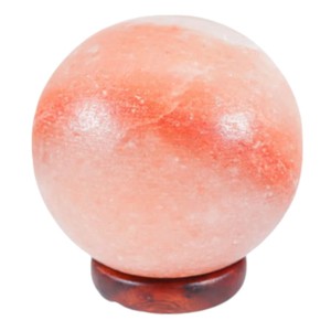 Lámpara de Sal del Himalaya Tallada, Ecológica, Forma de Bola Redonda, Base de Madera Natural Pulida, Decoración para el Hogar, Estilo Feng Shui - Product Image 2