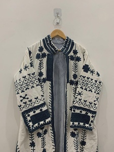 Long Velvet Suzani Blouson <b>Jacket</b> Embroidered Floral Design Flock Print Breathable Cotton Filling Winter Elegant Boho Festival - Product Image 2