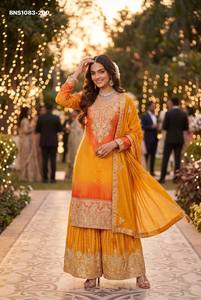 Fournisseur de collections de robes Plazzo-Dupatta en soie Chinon de qualité supérieure, brodées et prêtes à porter, de Surat, à prix de gros. - Product Image 2