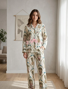 Conjunto de pijama de algodón estampado a mano de lujo para mujer, traje de dormir de algodón indio con pantalones a juego cómodos. - Product Image 5