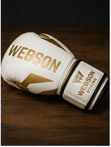 Webson <b>Boxing</b> <b>Gloves</b> <b>White</b> Gold Foil Print for Closure PU Leather Adult Breathable Waterproof Lightweight Full Finger - Product Image 4