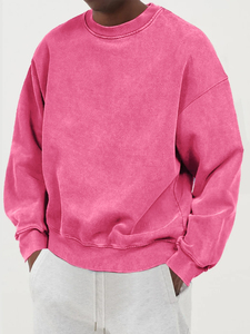 Sudadera de Forro Polar Oversize para Hombre 2026, Cuello Redondo, Color Rosa Sólido, Estilo Casual, Corte Regular, para Otoño - Product Image 1