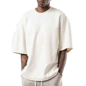 OEM Custom Men's Plain Off <b>White</b> T-Shirt Horizontal Chest Seam Heavyweight Cotton Loose Blank Streetwear <b>Tee</b> Wholesale - Product Image 1