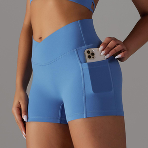Shorts de sport pour femme, taille haute, en polyester et élasthanne, séchage rapide, avec poches, pour gym, yoga, course à pied - Product Image 6