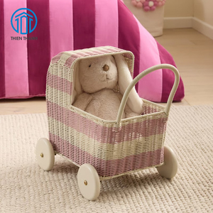 Panier de rangement en rotin fait main, rond, tissé, décoratif, pour la maison, la chambre d'enfant, les jouets, naturel, vente en gros - Product Image 1
