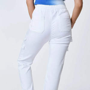 <b>White</b> Women's <b>Cargo</b> Pants Mid Waist Drawstring Elastic Ankle-Length Casual Knitted Cotton Solid Color Pocket Design Spring Style - Product Image 2