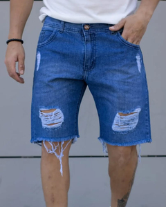 Pantalones Cortos Bermuda de Mezclilla Azul para Hombre, Estilo Casual, Cintura Media, Cierre de Botones, Color Sólido, Tejido de Algodón - Product Image 4
