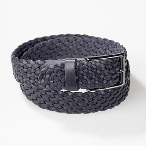 Ceintures tressées en cuir véritable de haute qualité pour hommes 2026 – Ceinture décontractée bleue avec logo personnalisé pour hommes, motif tissé, vente en gros OEM - Product Image 1