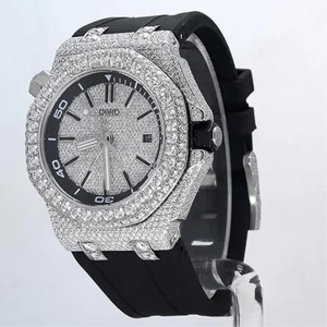 Reloj de Pulsera de Lujo para Hombre con Logotipo Personalizado, Diamantes, Caja Redonda de Acero Inoxidable, Correa de Goma Negra, Mecánico - Product Image 5