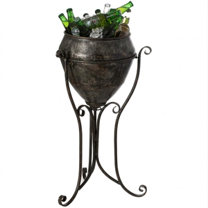 Rustic Galvanized Metal Beverage Tub with Stand Outdoor Ice Bucket Wine Bottle <b>Cooler</b> <b>Drink</b> Holder for Parties BBQ Events - Product Image 2