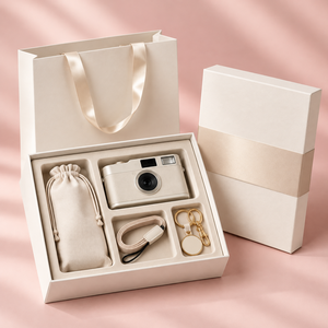 Luxury Cream Camera <b>Gift</b> <b>Set</b> with Tote Bag Pouch Lanyard Keychain Exquisite Promotional Kit - Product Image 1