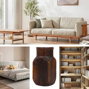 Vase de table en bois fait main, rond, décoratif, porte-fleurs, grain de bois naturel, décoration pour la maison, le bureau et le jardin - Product Image 4