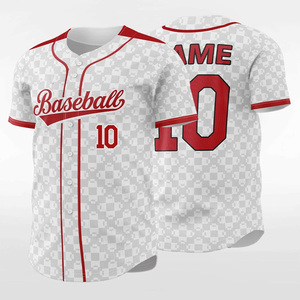 Baseball Jersey White Red <b>Checkered</b> Pattern Short Sleeve Button Front Moisture Wicking Unisex Adult Sport Wear Baseball Jersey - Product Image 1