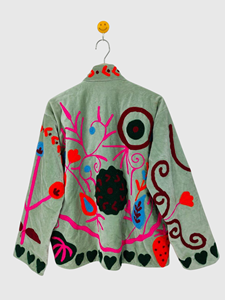 Veste en velours brodée à la main avec des motifs floraux, col montant, manches longues, style bohème chic, taille plus pour femmes, vêtements de printemps - Product Image 6