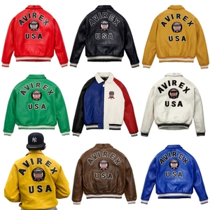 Veste bomber en cuir de vachette surdimensionnée avec patch Avirex USA Iconic All Americans, commande minimum 1 pièce, personnalisable. |   Jaune moutarde respirant - Product Image 5