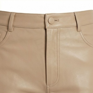 <b>High</b> <b>Waist</b> Flared Leg <b>Leather</b> Pants Ankle-Length Solid Color Button Fly Simple Style - Product Image 4