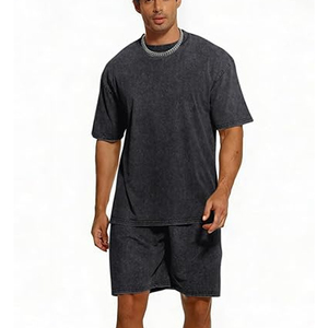 Conjunto de Verano para Hombre de Alta Calidad, Camiseta y Pantalones Cortos de Algodón con Lavado Ácido, Estilo Casual y Holgado - Product Image 2