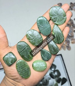 IRFANGEMS Pierre précieuse naturelle de néphrite verte, cabochon en cristal à dos plat, haute qualité, pour la fabrication de bijoux enroulés au fil, en vrac - Product Image 1