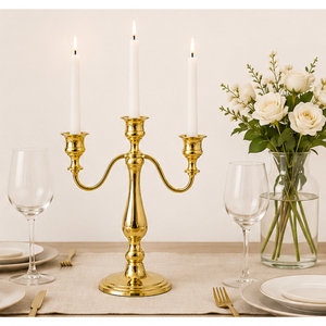 Candélabre doré à 3 bras de style vintage, porte-bougie en métal, support de bougie de table pour centre de table de mariage de luxe, événement, maison - Product Image 2