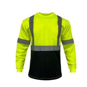 T-shirt de travail de sécurité réfléchissant haute visibilité pour homme, manches longues, vert bicolore, personnalisable, fabriqué au Pakistan - Product Image 1