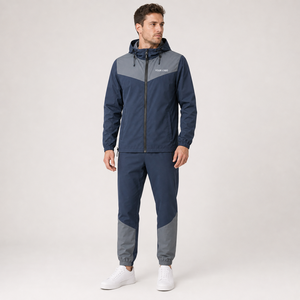Color Block Hooded Waterproof Track Suit Men Custom Printed Logo <b>Zip</b> Pocket Chest Design Windproof Polyester Fabric Wholesale - Product Image 2