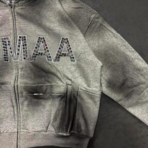 Sweat-shirt à capuche en polaire jaune avec détails en strass pour homme, streetwear d'hiver, couleur unie, manches régulières, tricoté 100% coton - Product Image 4
