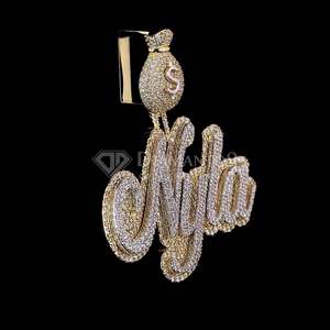 Pendentif personnalisé en forme de sac d'argent, en argent sterling 925, moissanite, style hip-hop, collier unisexe pour soirée - Product Image 3