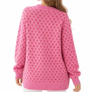 Suéter de punto rosa con estampado para mujer, cuello redondo, suave y cómodo, estilo casual, holgado, manga larga, oversize, cálido y afelpado. - Product Image 3