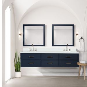 Blu 80 Pollici L X 22 Pollici Mobile Bagno Doppio con Top in Quarzo Bianco, Vanità da Bagno - Product Image 3