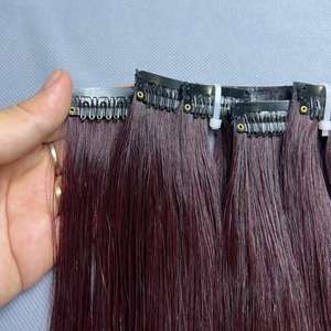 Extensions de cheveux à clip droit en os vietnamien de couleur bordeaux extensions de clipin sans enchevêtrement à double dessin - Product Image 1