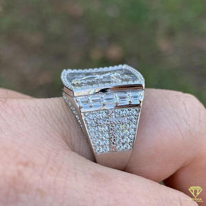 Moissanite Diamond Baguette Cluster Statement <b>Ring</b> for Men White <b>Gold</b> Luxury Hip Hop <b>Cocktail</b> <b>Ring</b> Iced Out Wedding Band Gift - Product Image 2