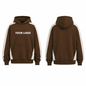 Sudadera con Capucha para Hombre, Color Marrón, con Paneles Blancos en las Mangas, Logotipo Estampado en la Parte Delantera, Corte Regular, Informal, de Algodón French Terry, para Otoño - Product Image 1