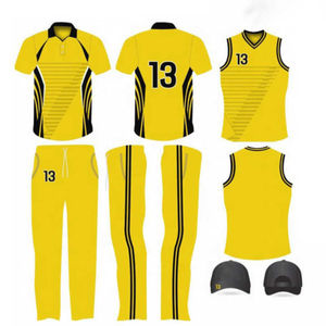 Custom Sublimated Cricket Uniform Kit Yellow Black Team Jersey Pants Tank Top With Number 13 All Seasons Unisex Adult - Product Image 1