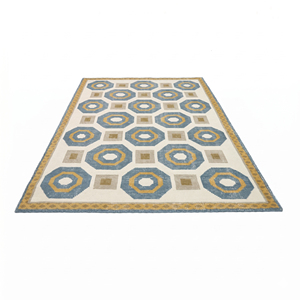 Alfombra Decorativa Personalizada DECORDEC, Ecológica, Antideslizante, de Lana de Pelo Largo, Color Azul Marfil y Mostaza, con Diseño Geométrico y Borde Octogonal para Hotel - Product Image 2