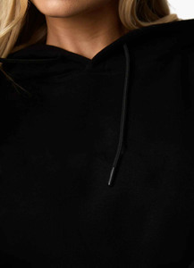 Oversized Black Hooded Sweatshirt With Front Pocket Regular Fit Casual Unisex Fleece Knitted Autumn Wear - Product Image 3