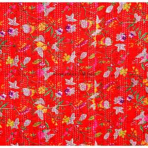 Colcha Kantha de Algodón 100% Orgánico, Hecha a Mano en Rajasthan, Estampada, Reversible, Vintage, Ecológica, para Todas las Estaciones, Tamaño Doble - Product Image 2