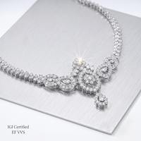 Collier en or blanc avec pendentif de luxe en diamant de culture à motif floral d'Inde du Sud, chaîne en boîte, certifié IGI, élégant pour femme, idéal pour les mariages