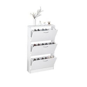 Scarpiera Bianca a 3 Livelli in MDF per Ingresso, Mobile Scarpiera Stretta con Ante a Ribalta e Contenitore Antipolvere per Casa o Appartamento - Product Image 4