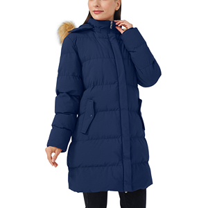 Abrigo Largo Acolchado Personalizado al por Mayor para Mujer, de Poliéster Tejido Grueso con Capucha y Bolsillos con Cremallera, Ideal para Viajes, OEM - Product Image 2