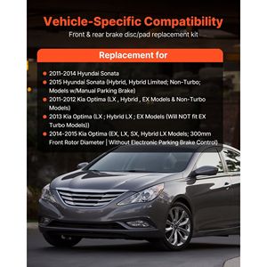 ชุดเบรกหน้าและหลังสำหรับฮุนได โซนาต้า ปี 2011-2014 ใช้ได้กับโซนาต้า ปี 2015 (รุ่นไฮบริด ไฮบริด ลิมิเต็ด ไม่ใช่รุ่นเทอร์โบ) - Product Image 2