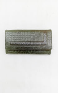 Pochette en cuir véritable pour femme, imprimé crocodile, fermeture à bouton, porte-monnaie tendance, portefeuille grande capacité, coton - Product Image 2