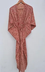 Vestido Kaftán Maxi de Algodón con Estampado Geométrico Contemporáneo, Ropa de Playa Bohemia para Mujer, Cuello en V Profundo, Manga Corta - Product Image 6