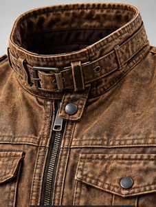 TACTICAL <b>LEATHER</b> <b>JACKET</b> <b>FOR</b> <b>MEN</b> WITH TURN DOWN COLLAR - Product Image 5