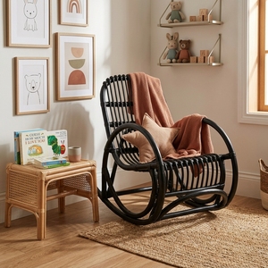 Silla Mecedora Infantil de Ratán Negro, Diseño Divertido, Muebles para Guardería, Asiento Infantil en Miniatura, Cuna Tipo Caja - Product Image 4