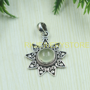 Colgante de prehnita verde hecho a mano, plata de ley 925, diseño de flor de sol, joyería vintage boho, regalo para mujeres, hombres y mujeres (unisex) - Product Image 2