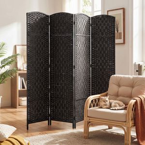 4-Panel <b>Folding</b> Privacy <b>Screen</b> 70.9\" Tall Traditional Style Portable Weave Partition Wall Divider PP for Bedroom Coffee Room - Product Image 2