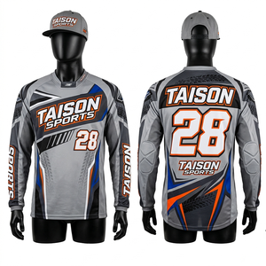เสื้อเจอร์ซีย์มอเตอร์ครอสผู้ชาย พรีเมียม ผ้าโพลีเอสเตอร์ 180 GSM ระบายอากาศ แห้งเร็ว สีเทา ดำ น้ำเงิน ดีไซน์ลายแผง โลโก้แบบซับลิเมชั่น - Product Image 1