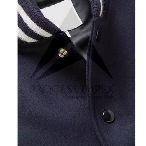 Men's Navy Blue And <b>White</b> Varsity <b>Jacket</b> With Button Front Turn-down Collar Casual Autumn Wear - Product Image 6